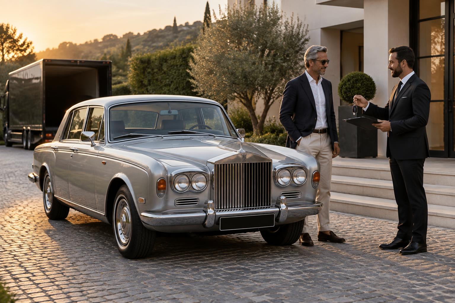 Persönliche Übergabe eines Rolls-Royce Silver Shadow am Zuhause des Kunden